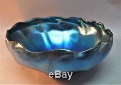 Fine Early SIGNED TIFFANY BLUE FAVRILE Art Glass Bowl c. 1900 antique