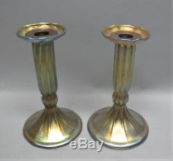 Fine Pair of Signed TIFFANY FAVRILE Art Glass Candle Holders c. 1910 antique
