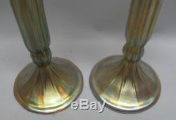 Fine Pair of Signed TIFFANY FAVRILE Art Glass Candle Holders c. 1910 antique