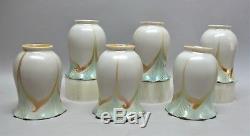 Fine Set of 6 SIGNED STEUBEN Pulled-Feather Art Glass Shades c. 1915 antique