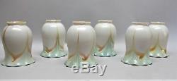 Fine Set of 6 SIGNED STEUBEN Pulled-Feather Art Glass Shades c. 1915 antique