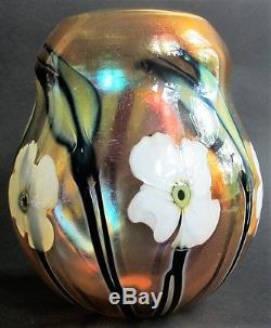 Fine Signed CHARLES LOTTON Multi-Flora Art Glass Vase Dated 1981 American