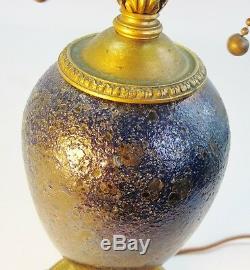 Fine Signed TIFFANY CYPRIOTE Art Glass Lamp with Gilt Bronze Mounts c. 1910