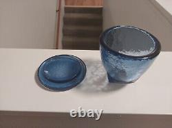 Fire and Light Recycled Glass Footed Cobalt Blue Jar with Lid Beautiful 4 Tall