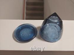 Fire and Light Recycled Glass Footed Cobalt Blue Jar with Lid Beautiful 4 Tall