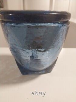 Fire and Light Recycled Glass Footed Cobalt Blue Jar with Lid Beautiful 4 Tall