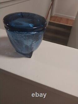 Fire and Light Recycled Glass Footed Cobalt Blue Jar with Lid Beautiful 4 Tall