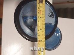 Fire and Light Recycled Glass Footed Cobalt Blue Jar with Lid Beautiful 4 Tall