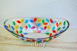 Flowervine Oval Glass Bowl, Handmade and Painted in Italy