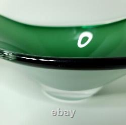 Flygsfors Coquille Art Glass Centerpiece Bowl Green Signed Vintage 12.75 Long