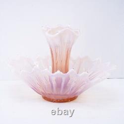 Fostoria Heirloom Bowl Large Pink Opalescent Depression Glass Epergne with Vase