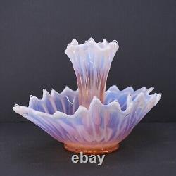 Fostoria Heirloom Bowl Large Pink Opalescent Depression Glass Epergne with Vase