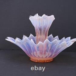 Fostoria Heirloom Bowl Large Pink Opalescent Depression Glass Epergne with Vase