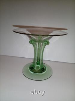 Fostoria RARE #2433 George Sakier Green Uranium 3 Column Compote Crystal Stem
