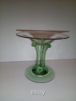 Fostoria RARE #2433 George Sakier Green Uranium 3 Column Compote Crystal Stem