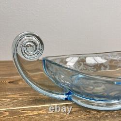 Fostoria Versailles Etched Azure Blue 14 Oval Two-Handle Scroll Console Bowl
