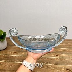 Fostoria Versailles Etched Azure Blue 14 Oval Two-Handle Scroll Console Bowl