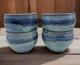 Four Signed Studio Art Pottery deep Blue Drip Glaze Swirl Bowls, home decor 5x4