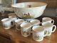 Fox Hunt Hunting Ambassador Ware Demitasse Punch BowL & Cups Peach Rim England