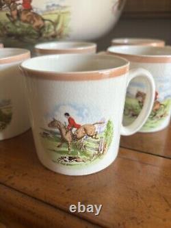 Fox Hunt Hunting Ambassador Ware Demitasse Punch BowL & Cups Peach Rim England