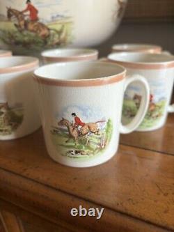 Fox Hunt Hunting Ambassador Ware Demitasse Punch BowL & Cups Peach Rim England