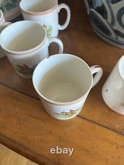Fox Hunt Hunting Ambassador Ware Demitasse Punch BowL & Cups Peach Rim England