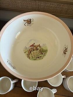 Fox Hunt Hunting Ambassador Ware Demitasse Punch BowL & Cups Peach Rim England
