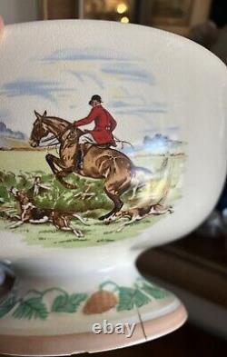 Fox Hunt Hunting Ambassador Ware Demitasse Punch BowL & Cups Peach Rim England