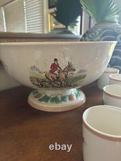 Fox Hunt Hunting Ambassador Ware Demitasse Punch BowL & Cups Peach Rim England