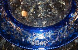 Frederick Carder Signed Steuben Bowl Blue Clear Cameo Crystal Cut Art Glass 10