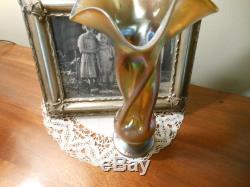 Frederick Carder Steuben Signed Gold / Blue Aurene 135 Twist Flare Top Vase
