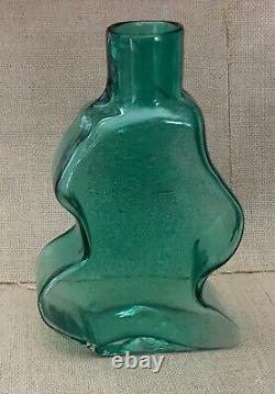 Funky Shaped Curvy Green Hand Blown Glass Vase Mid Century Modern Inspired