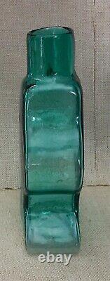 Funky Shaped Curvy Green Hand Blown Glass Vase Mid Century Modern Inspired