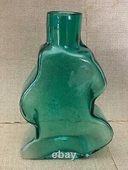 Funky Shaped Curvy Green Hand Blown Glass Vase Mid Century Modern Inspired