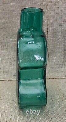 Funky Shaped Curvy Green Hand Blown Glass Vase Mid Century Modern Inspired