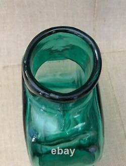 Funky Shaped Curvy Green Hand Blown Glass Vase Mid Century Modern Inspired