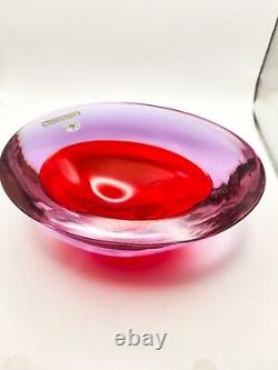 GIANT Vintage MURANO Sommerso RARE Neodymium Asymmetric Geode Red And Pink Bowl