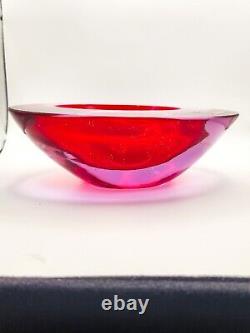 GIANT Vintage MURANO Sommerso RARE Neodymium Asymmetric Geode Red And Pink Bowl