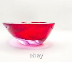 GIANT Vintage MURANO Sommerso RARE Neodymium Asymmetric Geode Red And Pink Bowl