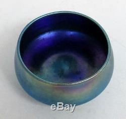 Genuine Tiffany & Co Favrile Blue Iridescent Glass Candy Bowl & Under Dish