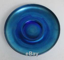Genuine Tiffany & Co Favrile Blue Iridescent Glass Candy Bowl & Under Dish