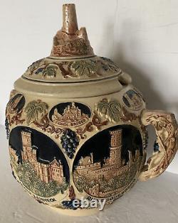 Gerzit Punch Bowl Set w 4 Cups Painted With Castles Original German Piece Rare