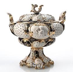 Ginori Doccia Lidded Fruit Bowl Cherubs White Gold Rococo 1736 Late 19th Century