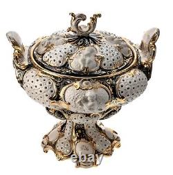 Ginori Doccia Lidded Fruit Bowl Cherubs White Gold Rococo 1736 Late 19th Century