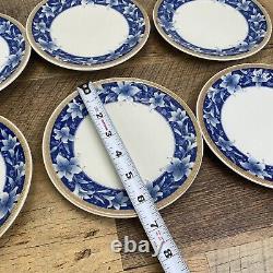 Giovanni Valentino 4 Blue Floral Embossed Lily Pattern Bowls & 6 Dessert Plates