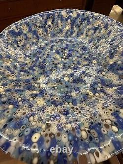 Glass Murano Vintage Large 13-1/2 Millefiori Blue Bowl Modern