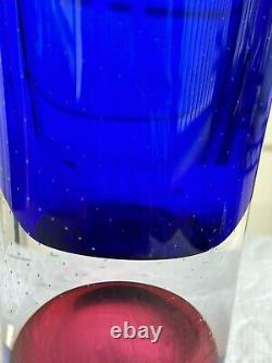 Goran Warff for Kosta Boda Blue Red Heavy Glass Vase Signed