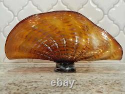 Gorgeous 2004 JOHN BARBER Art GLASS Iridescent Clam Shell BOWL Signed Dated