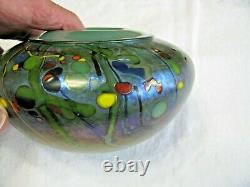 Gorgeous Cased Glass Iridescent Art Glass Bulbus Vase-Signed-James Norton