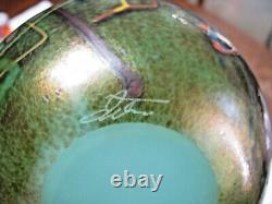 Gorgeous Cased Glass Iridescent Art Glass Bulbus Vase-Signed-James Norton